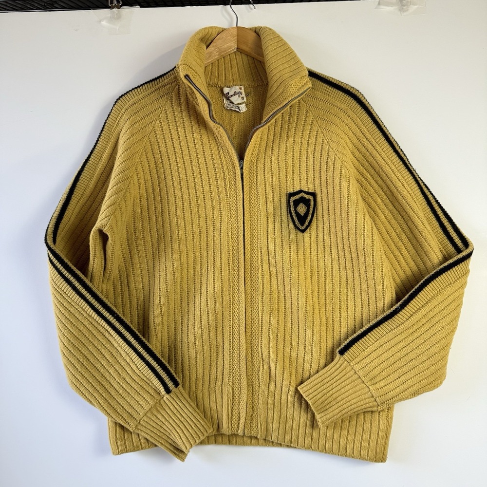 Vintage 60s Barclay Men's Large ? Cardigan Sweater Full Zip Wool/acrylic Mustard
